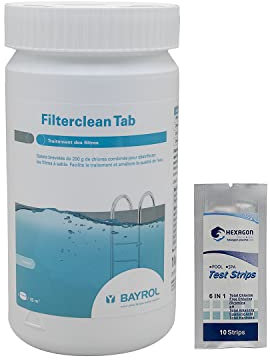 BAYROL FILTERCLEAN Tab - 1kg | Désinfectant Filtres à Sable à Base de Chlores Combinés + 10 Tests HPS OFFERTS 6 en 1