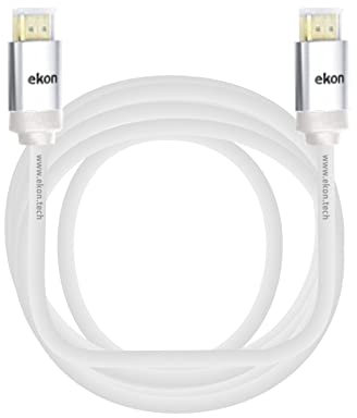 ekon Câble HDMI Ethernet 2.1, mâle mâle, 3 mètres, résolution 8K Ultra HD et 3D, cache-connecteurs pour TV, projecteurs, ordinateur portable, PC, MacBook, PlayStation, Nintendo Switch, Blanc