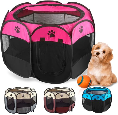 JUPPLIES Parque para Perros Plegable 73x73x43 cm – Corralito Portátil de Tela Oxford Impermeable para Mascotas Pequeñas - Ideal para Viajes, Juegos o Descanso en Casa y Exterior – Rosa