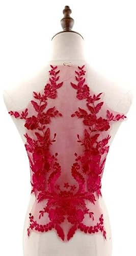 SYSUII Spitzenkragen Einsatzkragen Ausschnitt Spitze, Blumen Spitze Kragen Applikation Patch Spitzemotiv Applique Patches Bestickter Aufnäher zum Nähen Stoff Kleid Dekoration Kostüm Zubehör,Weinrot
