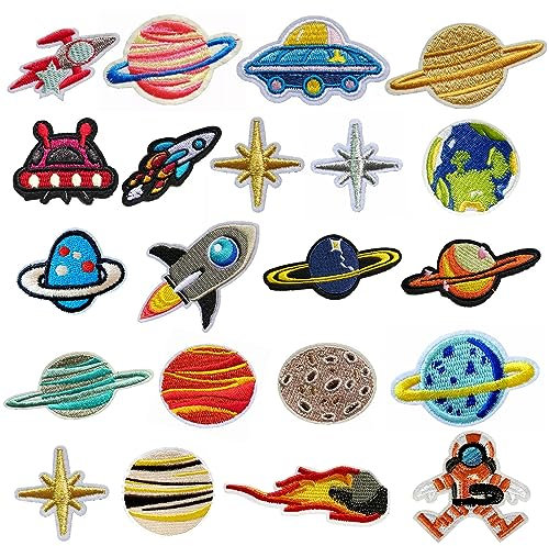 21 Cosmic Planet Astronaut Patches - Cartoon Cloth Stickers, Planet Series Embroidery Patches for Children, Suitable for Clothes and Pants