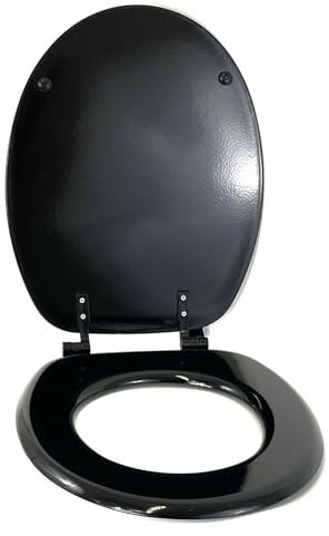 WILSONS DIRECT - Multicolor Wooden Toilet Seat - Easy Installation Bathroom Seats - Heavy Duty Strong Durable Hinges - Ideal for Standard Toilet & Bathroom Decor (Black Wooden Toilet SEAT)