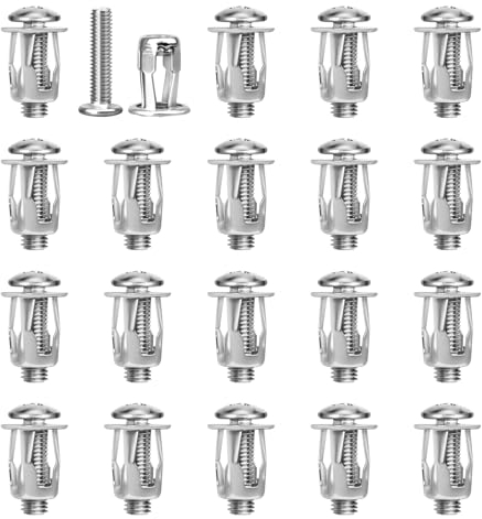 Juwacoo 20 Stück M6X25 Metall Hohlraumdübel Muttern Bolzen, Schrauben Trockenbau Dübel Schrauben Set, Blattschraube Spreizdübel Gipskartondübel für Hohlwandhaut/Wagenheber/Wagenmutter