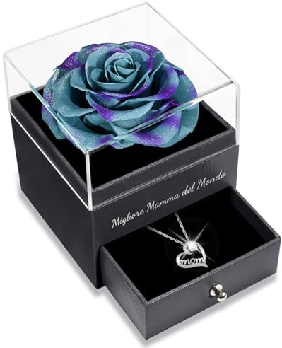 Sunia Rosa Stabilizzata Regalo Mamma, Vera Rosa Eterna con Collana Argento 925 Donna, Migliore Mamma del Mondo, Regalo Donna Mamma Nonna Compleanno Natale San Valentino Anniversario