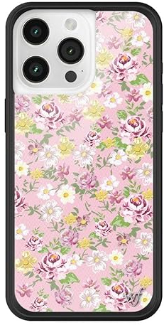 Wildflower Daisy Lynn Schutzhülle mit Blumenmuster, kompatibel mit Apple iPhone 15 Pro Max, trendy, rosa, gelb, weiß, floral, schützender schwarzer Stoßfänger, 1,2 m Falltest-zertifiziert, kleines