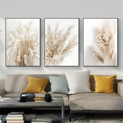 GHJKL Moderne Ästhetik Botanisches Poster, Bohemian Abstract Geometric Poster Wall Art, Rohrkolben Blumen Poster Set,Kein Rahmen (Bild-09,50x70cm-3Pcs)