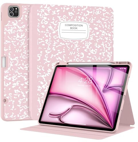 Supveco Case for iPad Air 13 Inch (M2) 2024,iPad Pro 12.9 6th/5th Gen 2022/2021 with Pencil Holder-[Fit Pencil Charging+Auto Wake/Sleep],Premium Folio Stand Case with Soft TPU Back Cover-Pink