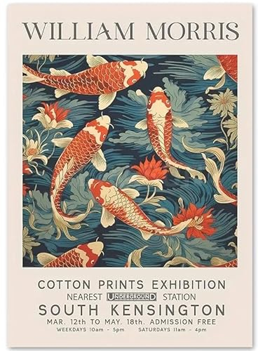 KUYATE William Morris Poster und Drucke, abstrakte Koi-Wandkunst, Retro-Leinwandgemälde für Wohnzimmer, Innendekoration, Bilder, 40 x 60 cm, ohne Rahmen