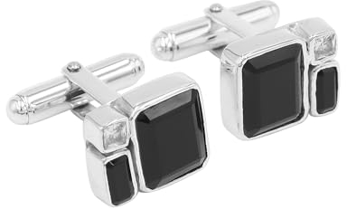Manschettenknöpfe aus schwarzem Onyx, Sprinkler-Diamanten, Manschettenknöpfe für Männer, Trauzeugen, Manschettenknöpfe, massives Sterlingsilber, Geschenk für Männer, mittelgroß, Sterlingsilber, Onyx,