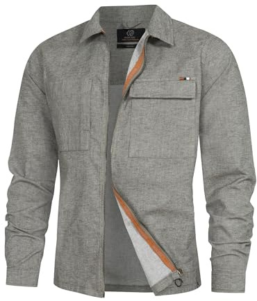 Indicode Herren INEuron Langarm-Hemd mit Brust-Taschen und Reißverschluss | Moderne Hemdjacke mit Zip-Verschluss und zwei Brusttaschen, Herrenjacke, Übergangsjacke, Freizeitjacke, Overshirt für Männer