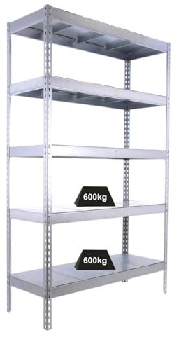 PROREGAL Schwerlastregal Metal Beast Five | HxBxT 200x180x75cm | Fachlast 600kg | Verzinkt | Regal Standregal Werkstattregal Lagerregal Kellerregal