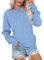 WNEEDU Sweatshirt Damen Rundhalsausschnitt Langarmshirts Herbstoutfits Lässig Bluse Damen mit Känguru Tasche Blau L