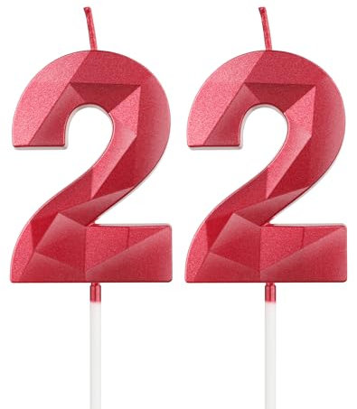 22. Geburtstag Kerzen - Rote 3D Zahl 22 Kuchen Dekoration für Mädchen & Jungen, Rote Kuchendekoration für Geburtstagsfeier & Hochzeitstag