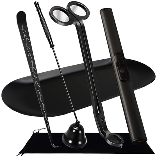 5 IN 1 Candle Wick Trimmer, Electric Candle Lighter Rechargeable, Candle Snuffer, Candle Wick Cutter, Candle Wick Dipper Accessory Candle Making Kit,with Storage Tray Plate for Gifts Candle Lovers