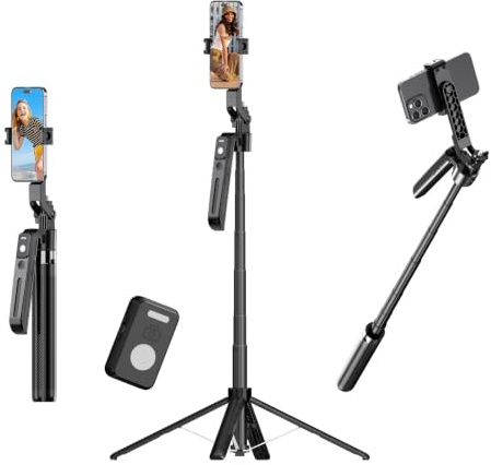 FUNSNAP Trípode de palo selfie de seguimiento facial automático de 71 pulgadas para iPhone Android, sin aplicación, trípode de rotación de 360° que sigue tu movimiento con control remoto para