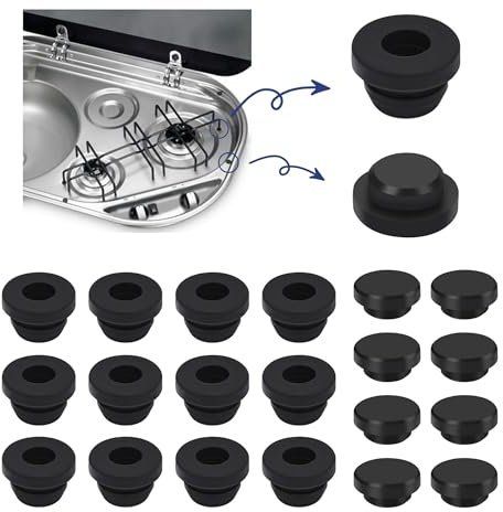Phatrip Smev Lot de 12 supports de casserole en caoutchouc et 8 bouchons en caoutchouc, pour réchaud de camping-car, compatibles avec les barres de 5 mm de Smev