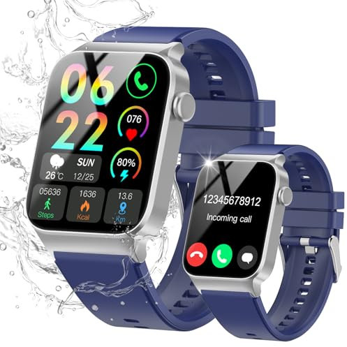 VKROBAG Reloj Inteligente Hombre Mujer, 1.85 HD Smartwatch con Llamadas Bluetooth, Monitor de Ritmo Cardíaco y Sueño, Impermeable IP68, 110+ Modos Deportivos Pulsera Actividad iOS Android, Azul