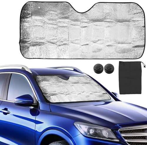 AMANDELIZABE Pare-soleil pour pare-brise de voiture, protection solaire, protection UV, argent, pour tous les types de véhicules, protection solaire