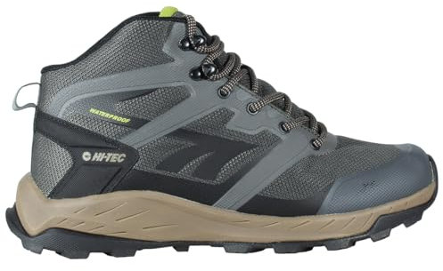 HI-TEC Toubkal Mid WP -zapatillas senderismo hombre, botas trekking, membrana impermeable, protección contra humedad, lengüeta acolchada, tirador trasero, soporte y confort, agarre en montaña, 45