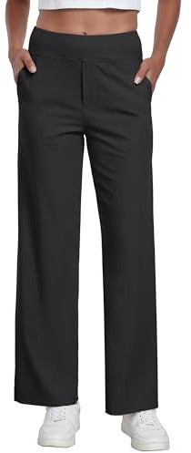 GRECERELLE Pantaloni da yoga da donna, a gamba larga, a vita alta, elasticizzati, pantaloni della tuta, pantaloni da lavoro, pantaloni a palazzo per casual, lavoro e sport, 01 Nero, XXL