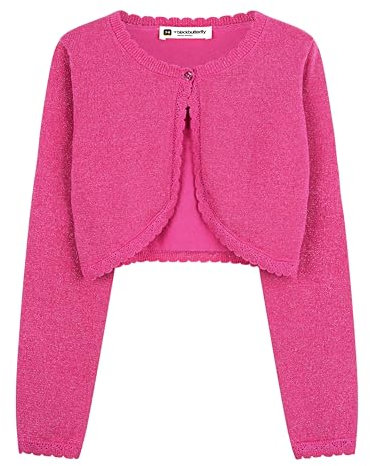BlackButterfly Ragazze Lungo Brillantini Cardigan Bambini Bambini Bolero Coprispalla (Rosa Fucsia, 7-8 Anni)