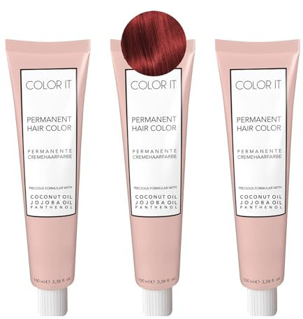 COLOR.IT by BM - Permanente Haarfarbe in Salonqualität, 3x 100ml (6.66 Dunkelblond Rot Intensiv, 3er Pack)