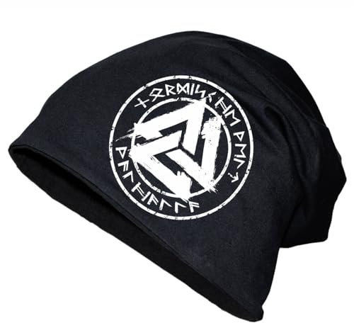 SONS OF ODIN Herren Long Beanie Nordische Welt Walhalla weiß Runenkreis Germanen Wikinger