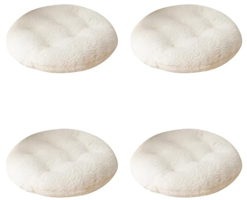 4er-Set Runden Plüsch Stuhlkissen 26x26 cm Sitzkissen Gefüllt, Memory Foam Kissen, Outdoor Gartenstuhlkissen, Garten Sitzpolster Set für Rattanstühle, Outdoor Stuhlauflage, 4er Set Weiß