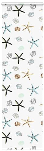 vidalXL Shower Roller Blind 80x240cm - Water-Resistant PEVA Fabric with Cassette - Multicolour - Modern Style - Shellfish Pattern - Bathroom Window Treatment