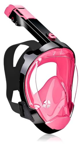 Riebex Tauchmaske Erwachsene Vollmaske mit 180°Vollgesichtsmaske HD-Antibeschlag CO2-Sicher mit Aufbewahrungstasche - Schnorchelmaske (Rosa, S/M)