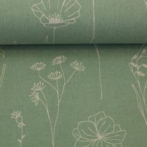 Dekostoff Canvas LINDE Leinenoptik | Blumen, altmint | Ökotex | Meterware | ab 50x140cm