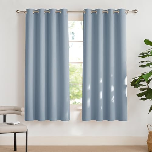 PONY DANCE Kurze Blickdichte Vorhänge Wohnzimmer Thermogardine mit Ösen | 2er Set, H175 x B140 cm, Spa-blau, Gardinen Abdunkelnd, Hitzeschutz, Sichtschutz, UV-Schutz, für Schlafzimmer Kinderzimmer