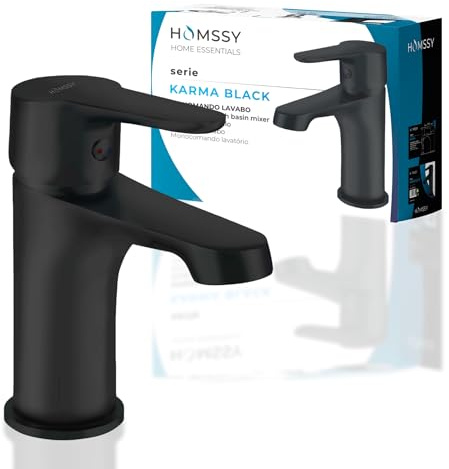 HOMSSY Grifo Monomando para Lavabo en Latón Negro Mate – Diseño Moderno y Resistente, Instalación Fácil, Ideal para Baño