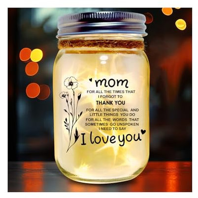 Mason Jar Night Light for Mom - Thoughtful Mothers Day Gift from Daughter Son, Birthday Present with Warm Starlight, Personalized Home Decor for Bedroom, Office