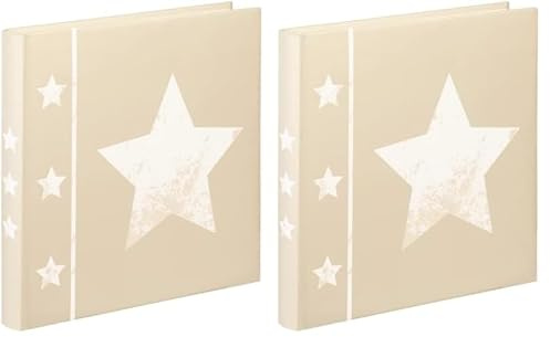 Hama Fotoalbum „Skies“ (Jumbo Album mit 60 Seiten, für 240 Fotos im Format 10x15, Stern Motiv, 30x30) XL Fotobuch beige (Packung mit 2)