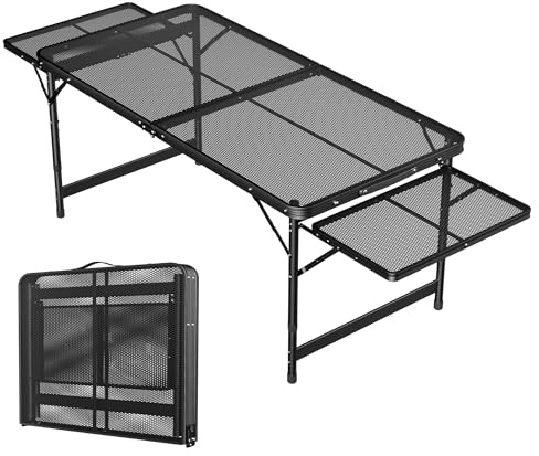 PEILU Klappbare Campingtische mit Metallgitterplatte, Faltbare Regal & Griff, 2 Höhenverstellbar Metall Beistelltisch, Gartentisch bis 30KG rutschfest Klapptisch für Camping, Picknick (176x60cm)