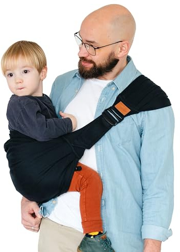 Qookie® GO Hüfttrage Black – Ergonomische Baby- & Kleinkindtrage, kompakt & schnell | ab 6 Monate bis 5 Jahre | bis 20kg | 100% Bio-Baumwolle | Gr. 74–122