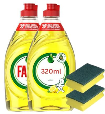 Bundle With Lemon Fairy Washing Up Liquid Twin Pack + 2 Heavy Duty Scourers | 2 Bottle Kitchen Cleaning Bundle