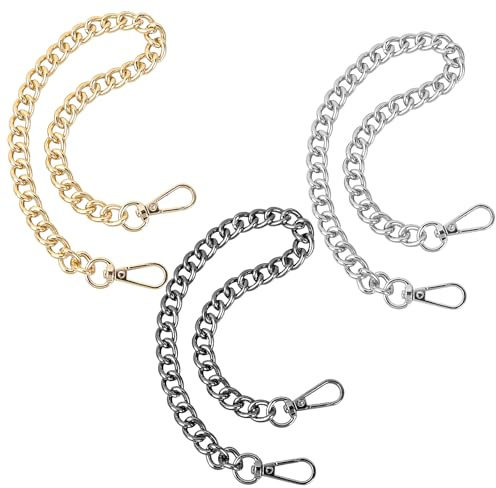 Culinavog 3er-Pack Taschenkette aus Metall, Taschengurt Kette Mehrfarbig (40 cm), Modischer Kettenriemen für Damenhandtaschen, Geldbörsen, Schultertaschen, Kunsthandwerk (Gold, Silber, Schwarz)
