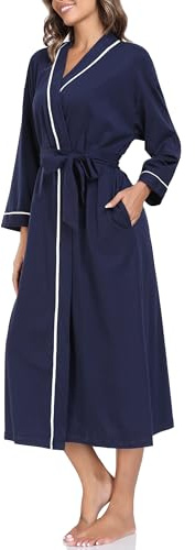 EA'S SECRET 100% Baumwolle Bademantel Damen Langer Leichter Kimono Bademäntel für Frauen Sauna Morgenmantel mit Taschen S-XXL