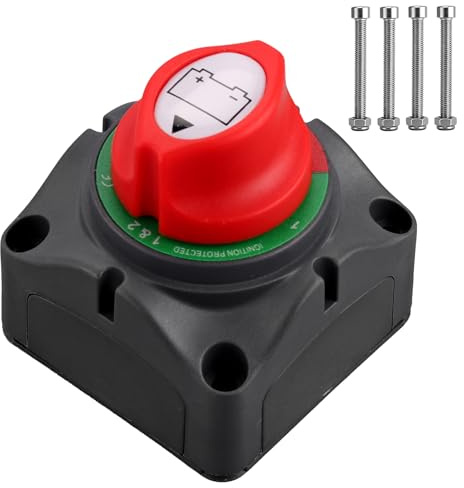 Justech Disconnettore Batteria Auto 12V/24V/48V 200A 1-2-Both-Off Interruttore Batteria Interruttore di Emergenza per Auto, Veicoli, Camper, Roulotte, Barca (On/Off) Impermeabile