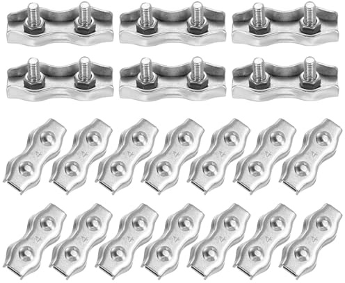 PATIKIL 20Pcs M4 Wire Rope Clips, 304 Stainless Steel Duplex Wire Rope Clips Double Bolt Cable Clamp for 1/8 (3mm) Diameter Rope for Rigging Railing Clothesline Banner Awning