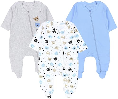 TupTam Unisex Schlafstrampler 3er Pack Baumwolle mit Reissverschluss