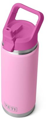 YETI Rambler 26 oz Bottle, Vacuum Insulated, Stainless Steel with Color Matching Straw Cap, Power Pink/Wildflower