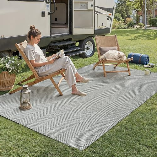 PureCozy Outdoor Teppich Wohnzimmer 120x180cm Outdoorteppich Wetterfest Balkon Grau Teppiche Jute Optik rutschfest Waschbarer Indoor Groß Carpet Garten Esszimmer Terrassen BüRo Rug
