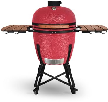 CREATE BBQ Kamado/Smoker aus roter Keramik, 53,3 cm, kann grillen, räuchern und kochen, mit Temperaturregler und zwei Belüftungsquellen.
