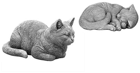 gartendekoparadies.de 2 Katzen im Set, Steinfigur, H. 17 cm, 13 kg, Grau, frostsicher aus Steinguss für Außenbereich