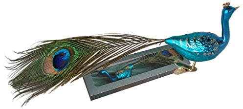 Krebs Glas Lauscha - Christbaumschmuck/Glasvogel - Motiv: Pfau - Farbe: Blau - Größe: 28 cm - Made in Germany