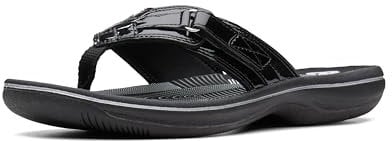 Clarks Damen Breeze Sea Flipflop, schwarzer Lack, 37 EU