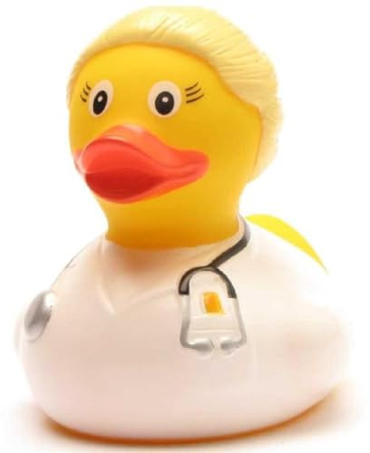 Duckshop I Badeente Ärztin blond I Quietscheente Krankenhaus I L: 8 cm I Quietscheentchen I Geschenk Mediziner I Präsent Sammler